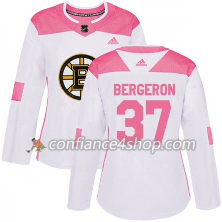 Adidas Maillot de Hockey Boston Bruins Patrice Bergeron 37 2017-2018 Blanc Rose Fashion Authentic - Femme